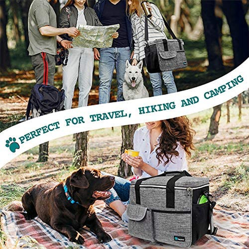 Dog Travel Bag | Airline Approved Tote Organizer with Multi-Function Pockets, Food Container Bag and Collapsible Bowl | Perfect Weekend Pet Travel Set for Dog, Cat (Grey, Large)