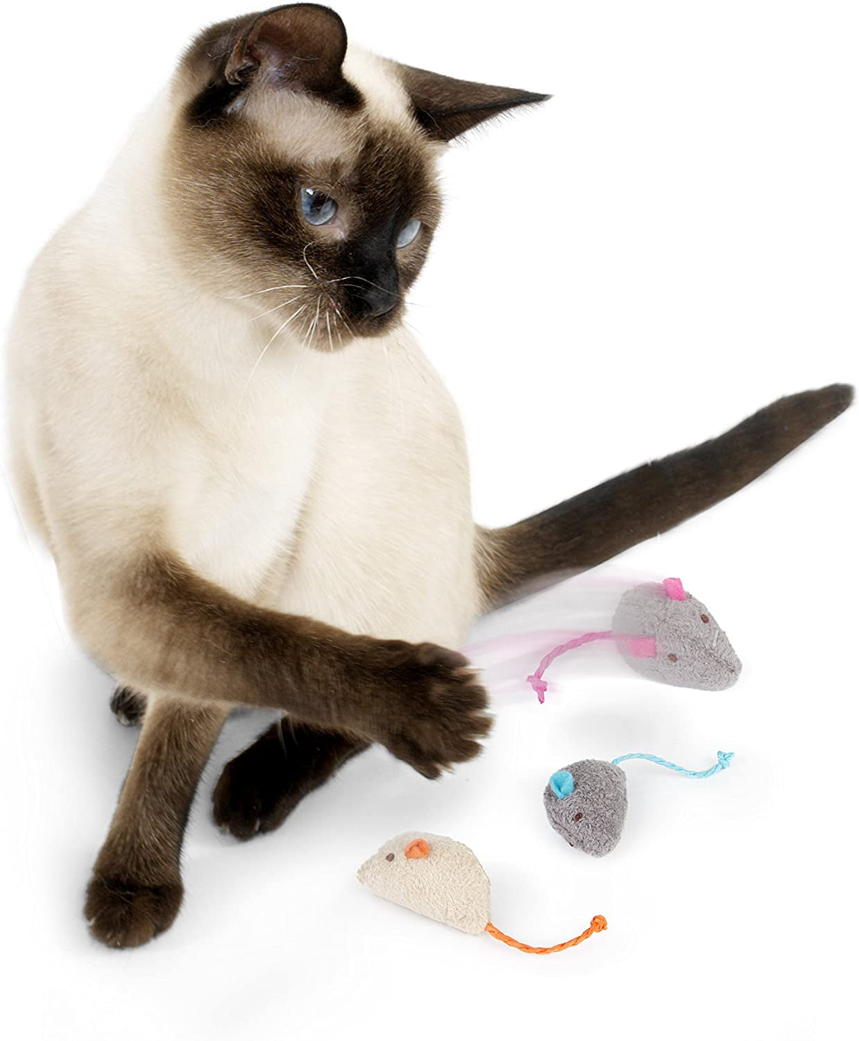 Skitter Critters Cat Toy Catnip Mice, 3/Pkg, Gray, Beige (39384)